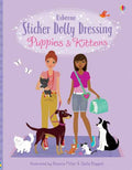 Illustrated cover showing two girls with various puppies and kittens on a sparkly purple background.