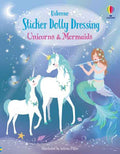 Sticker book cover featuring white unicorns and a mermaid playing a flute in a magical blue underwater scene.