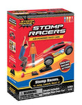 Red box for Stomp Racers showing a boy jumping on a stomp pad to launch a red toy car off a black ramp.
