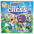 Blue square board game box with cartoon royalty in a field. Story Time Chess 2-in-1 storybook and standard set.