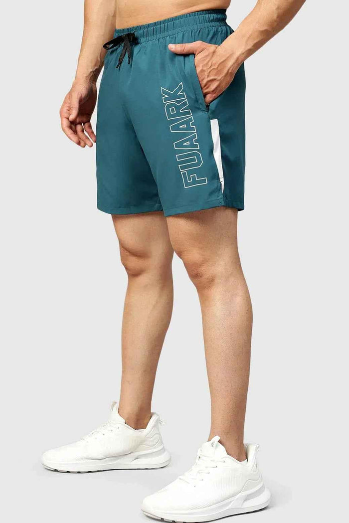 Fuaark NZ Studio Shorts in teal color, lightweight casual shorts with an elastic waistband and relaxed fit.