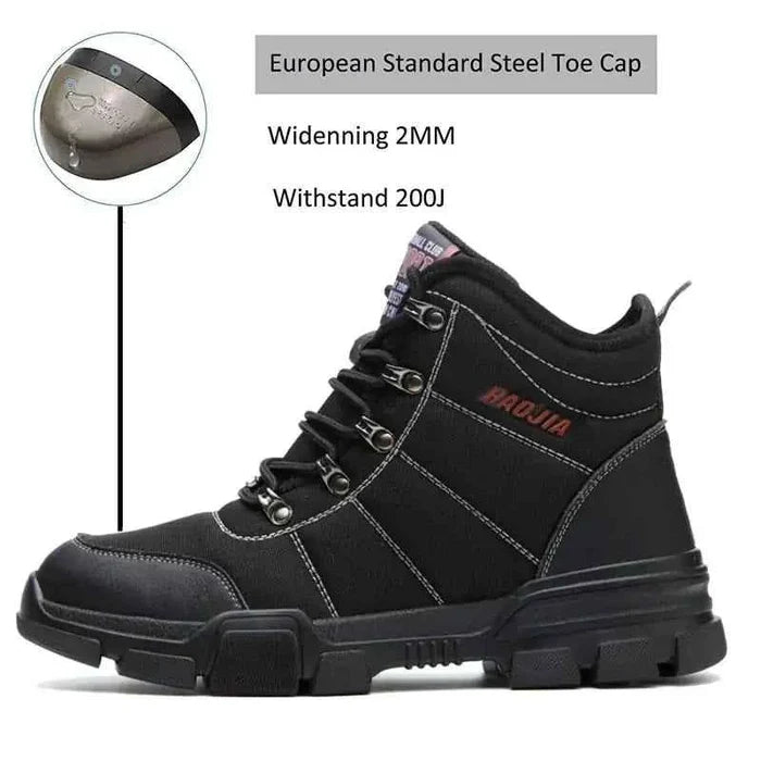Black Suadeex steel toe safety shoes for men, protective work footwear with sturdy design and reinforced toe cap.