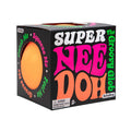 Neon orange squishy ball in a black box with bold pink, orange, and white retro-style lettering.