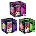 Three square boxes for Super NeeDoh Fuzz Balls in pink, purple, and green with fuzzy textures and cosmic patterns.