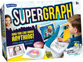 Supergraph toy box showing a boy using a blue and yellow optical tracer to copy a cartoon robot onto white paper.