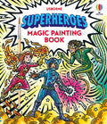 Vibrant comic-style book cover featuring three superheroes and an included wooden paintbrush.