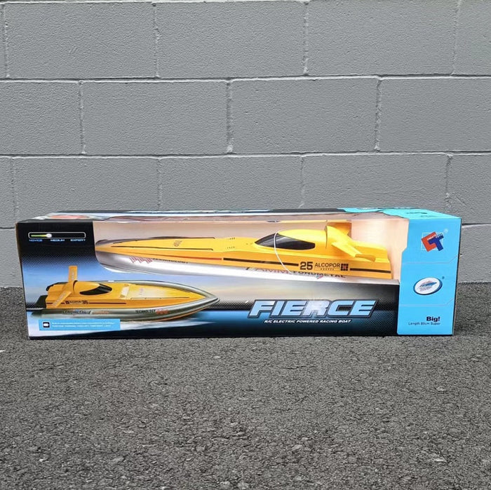 Dealonlinenz high-speed RC racing boat, supper large L 80cm, in blue and white, with sleek design and detailed details visible.
