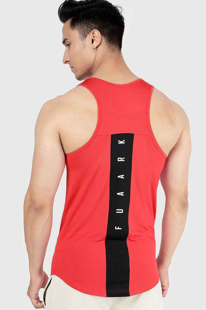 Red Surge Tank Top by Fuaark Nz, sleeveless athletic tank with a sporty fit, perfect for workouts and casual wear.