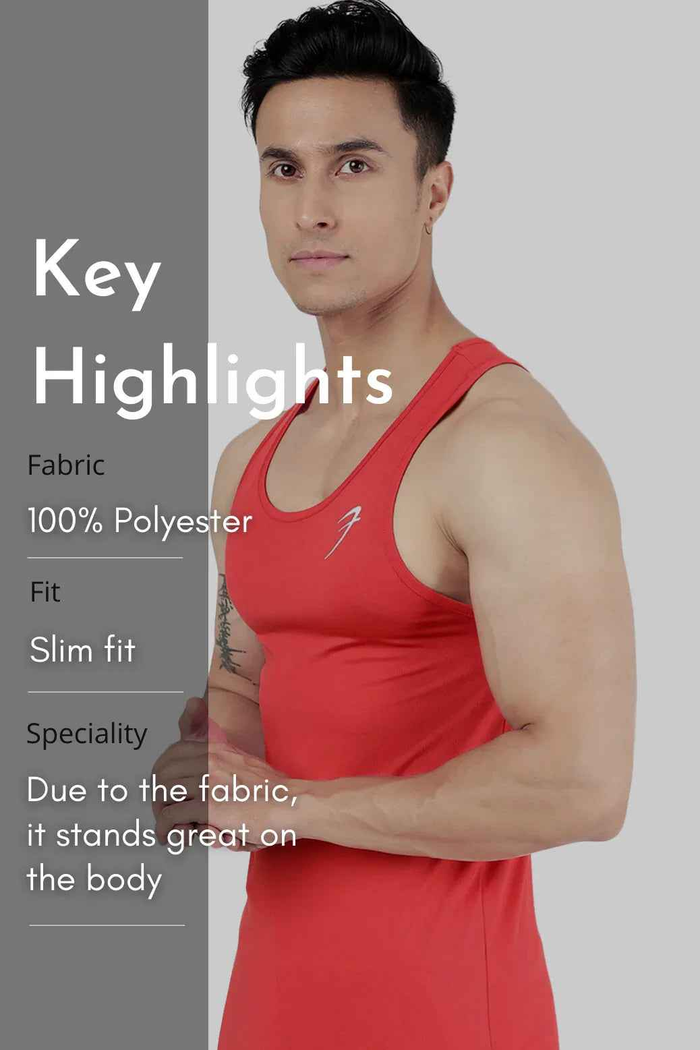 Red Surge Tank Top by Fuaark Nz, stylish sleeveless shirt showcasing a fitted design and bold color.