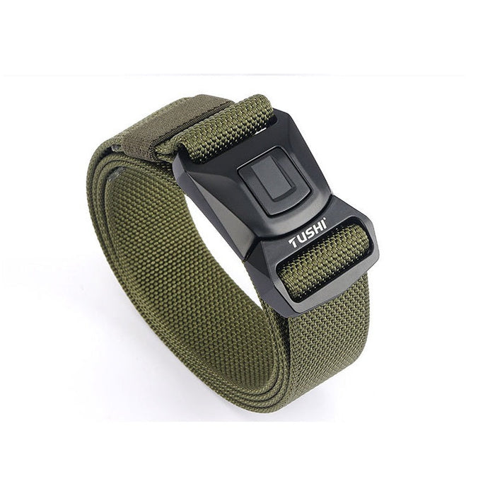 Durable navy blue military tactical belt from dealonline.co.nz, featuring quick-release buckle and nylon web design for hiking and work.