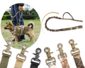 Heavy-duty tactical dog leash with shock-absorbing bungee, two handles, 97-120cm length, black color for outdoor training and walking.