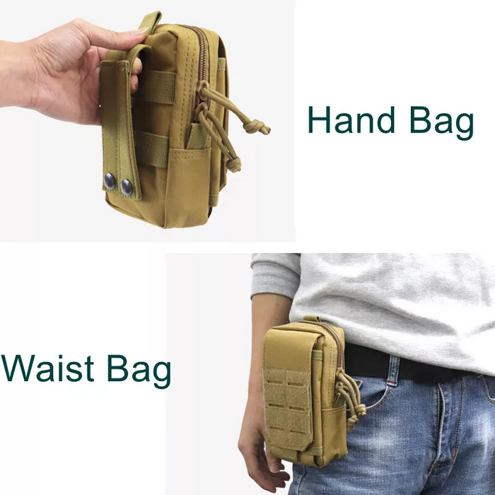 Military tactical phone pouch with MOLLE webbing, mobile phone holder on waist belt, durable and versatile for outdoor use