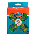 Teal and orange box featuring four Tangle fidget toys with blue, green, and yellow translucent curved segments.