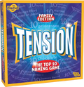 Square purple and yellow box with a large blue TENSION logo, red banners, and game category text in the background.