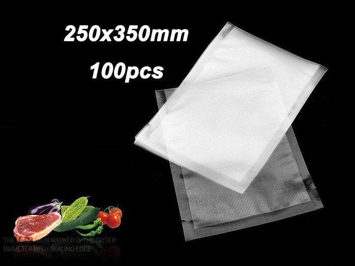 Pack of textured vacuum seal bags in various sizes from XS to L, ideal for food storage by dealonlinenz.