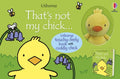 Green Usborne book cover with a yellow chick illustration and a matching soft plush chick toy in a circular photo.