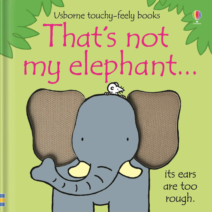 Children's book cover featuring a grey cartoon elephant with large textured brown ears and a small white mouse on top.