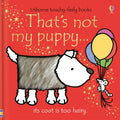 Red board book cover featuring a hairy-coated puppy, a mouse with balloons, and scattered gold stars.