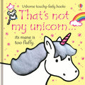 Book cover with a white unicorn, grey fluffy mane, and pink striped horn on a yellow background with pink stars.