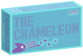Cyan patterned board game box featuring purple text and a chameleon catching picture cards with its tongue.