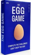 Royal blue box for The Egg Game featuring a central image of a brown egg and bold white text.
