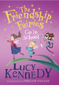 Three young fairies with wings and pointed ears on a purple starry background above a large green leaf.