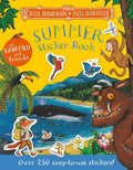 Bright yellow sticker book cover featuring the Gruffalo and various animals in a tropical beach scene.