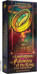Stained-glass style game box art showing the golden One Ring over a volcano with vibrant, iridescent colors.