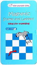 Light blue travel tin for Snakes and Ladders featuring a cartoon zebra on a ladder and a red snake on a checkered board.