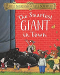 Book cover showing a giant's large black boot and small animals against a red brick wall background.