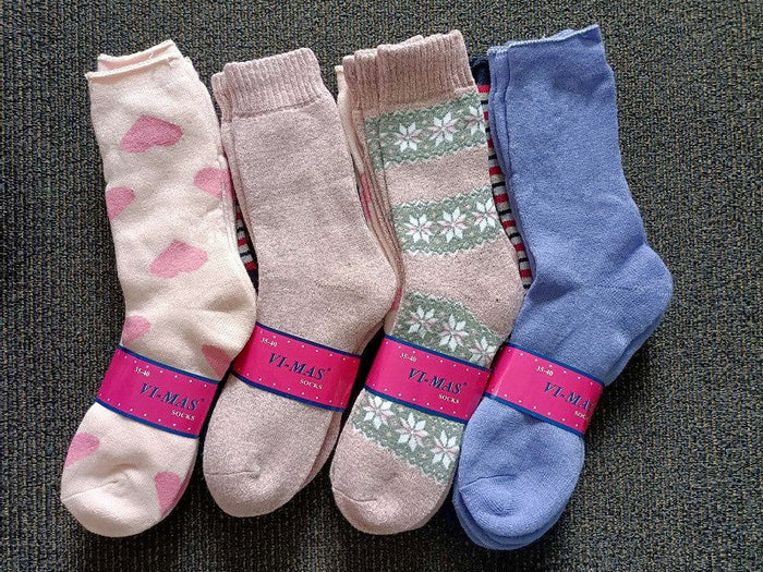 Pair of dealonlinenz women's thick thermal crew socks in assorted colors, size 6-10, designed for warmth and comfort.