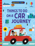 Blue book cover showing a red car with passengers and luggage, surrounded by city, ferry, and traffic light icons.