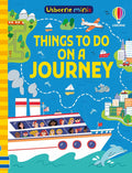 Usborne Minis book titled Things To Do on a Journey featuring cartoon travel illustrations and a yellow striped spine.