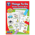Red cover of a children's activity book showing sample puzzle pages with animal line art and colorful pencils.