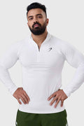 White Fuaark Nz Thrive pullovers T-shirt displayed on a hanger, showcasing the casual, comfortable design.