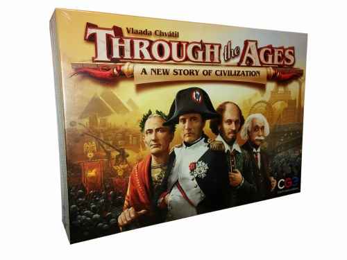 Square game box featuring Caesar, Napoleon, and Einstein against a golden background with world landmarks.