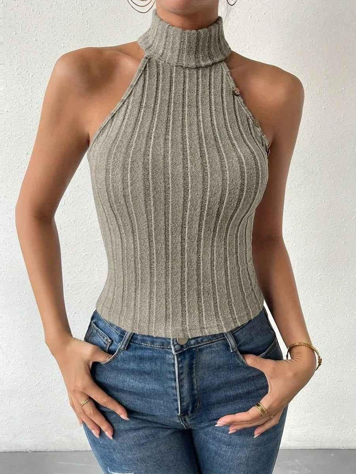 Black Tight Ribbed Knit Top for Women by Stylish 3Sixty5, featuring a fitted, textured knit design perfect for casual or office wear.
