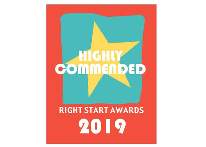 Highly Commended Right Start Awards 2019 badge with a yellow star on a teal square and red background.