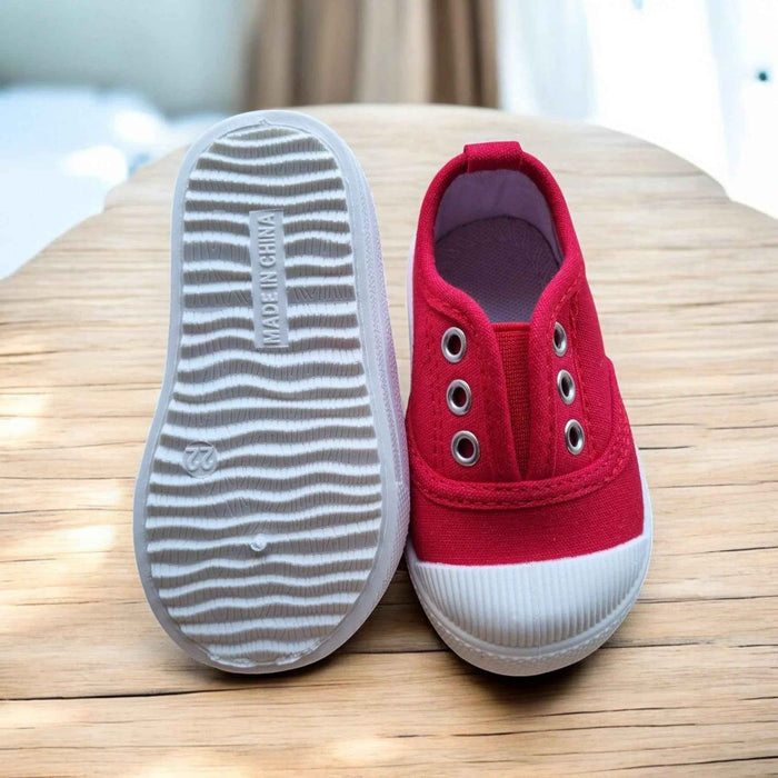Tiny Trail Canvas shoes by Happy Feet NZ, classic and durable kids' sneakers with easy slip-on design and no-fuss style.