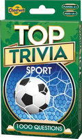 Green rectangular box for Top Trivia Sport with a soccer ball graphic, gold text, and a map of the world background.