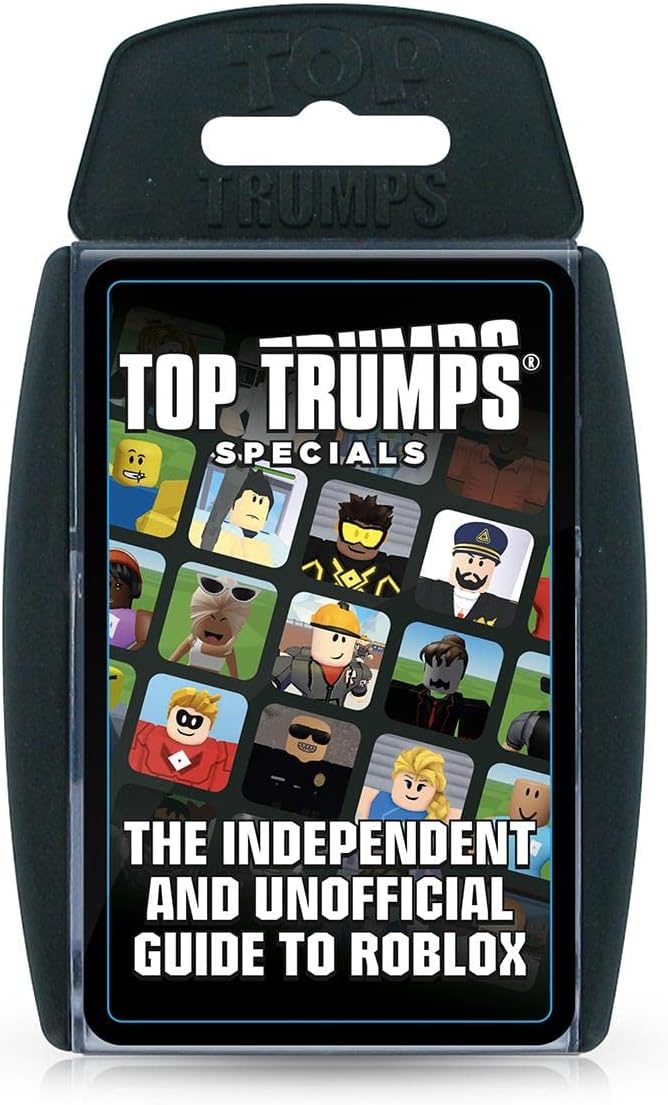 Black plastic card case featuring a grid of Roblox avatars and the text The Independent and Unofficial Guide to Roblox.
