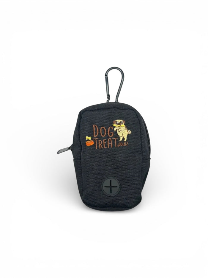 DogTreatNZ treat pouches filled with assorted dog treats, showcasing flexible, colorful packaging on a clean background