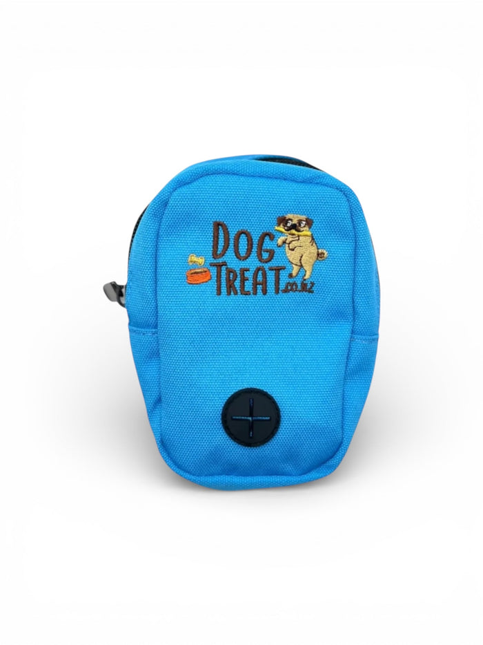 DogTreatNZ Treat Pouches with dog treats inside, featuring colorful packaging and a convenient design for pet treats.