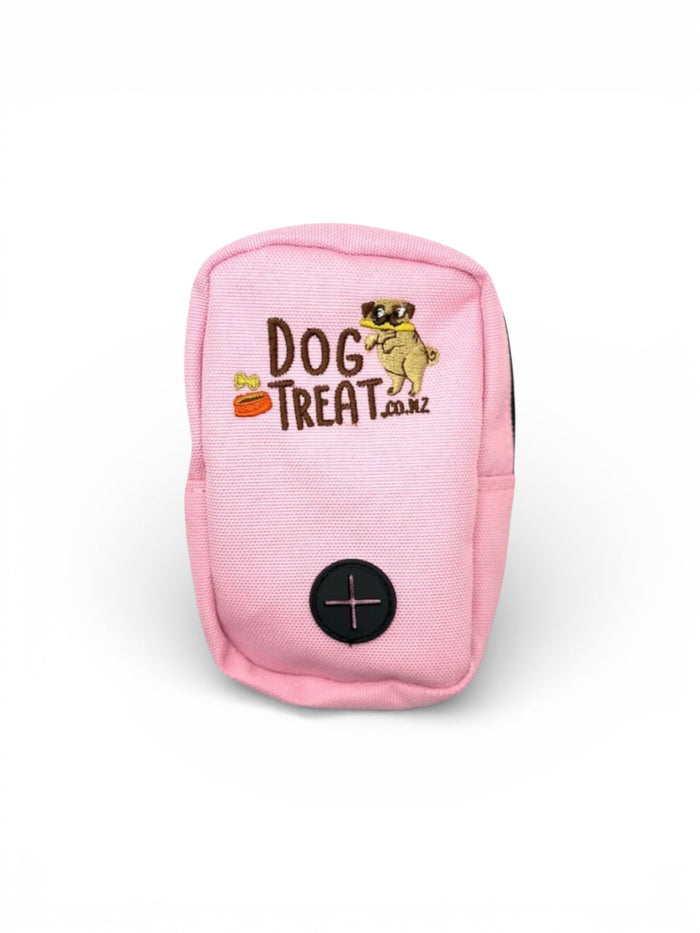 DogTreatNZ treat pouches with colorful packaging, designed for storing and dispensing dog treats easily.