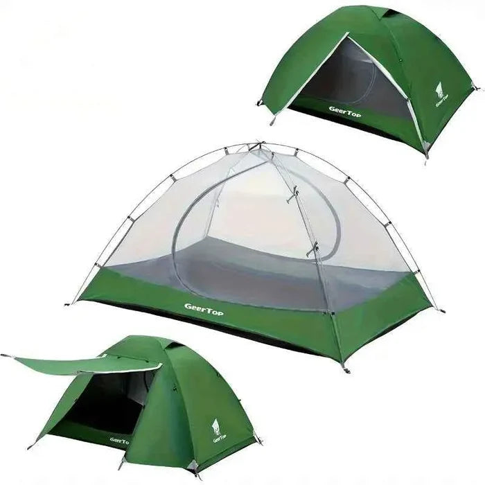Mead's Supply & Equipment Ultralight 2-Person Waterproof Camping Tent with double layer and vestibules, green outdoor camping gear