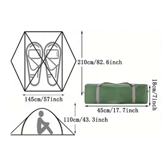 Green ultralight 2-person waterproof camping tent by Mead's Supply & Equipment Outfitters, featuring double layers and vestibules.