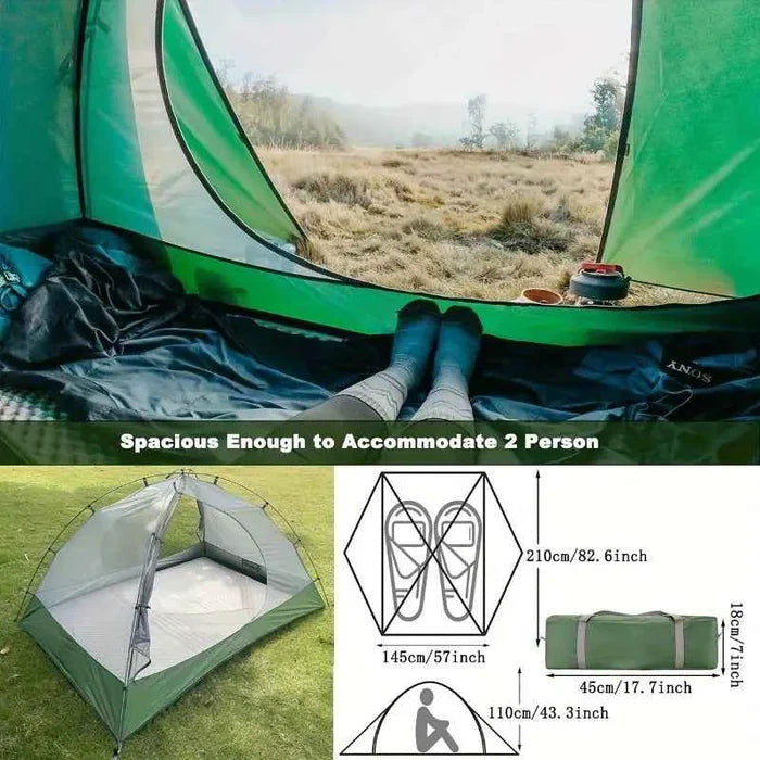 Ultralight 2-person waterproof camping tent by Mead's Supply & Equipment Outfitters with double layer and vestibules for backpacking.