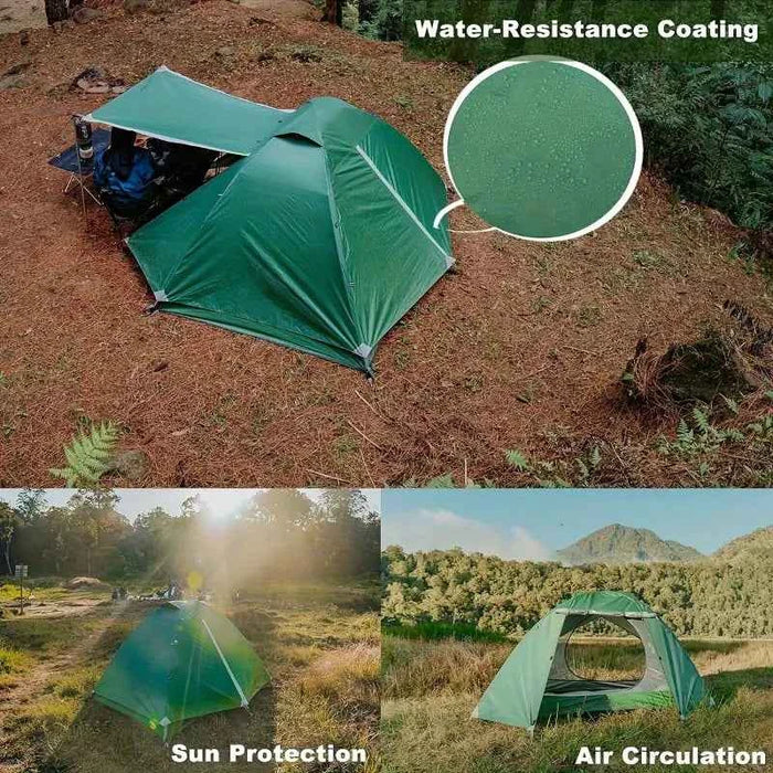 Ultralight 2-person waterproof camping tent by Mead's Supply & Equipment Outfitters, with double layer and vestibules for backpacking.