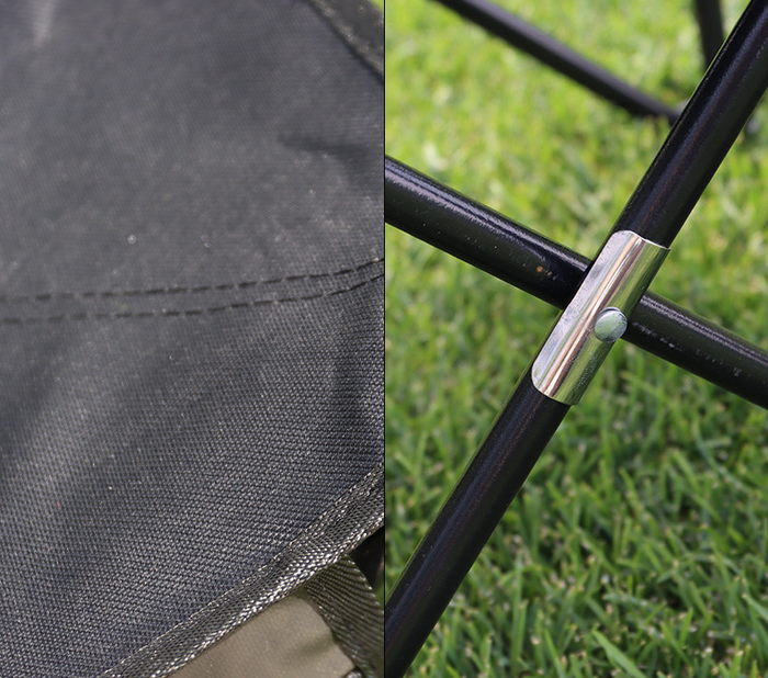 Black ECOTREK ultralight portable folding chair for camping, fishing, and picnics, shown folded and ready for outdoor use.