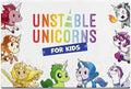 White box featuring rainbow text surrounded by colorful cartoon unicorns in costumes like a doctor and superhero.